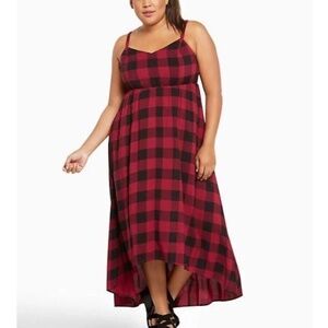 Torrid -  Red Buffalo Plaid Sleeveless Hi-Lo V-Neck Maxi Dress - 2X